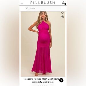 Magenta Ruched Mesh One Shoulder Maternity Maxi Dress